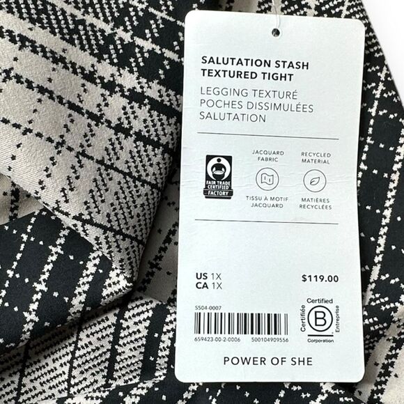 ATHLETA Women’s Black White Plaid Salutation Stash Textured Tight Legging Size 1 - Picture 7 of 7